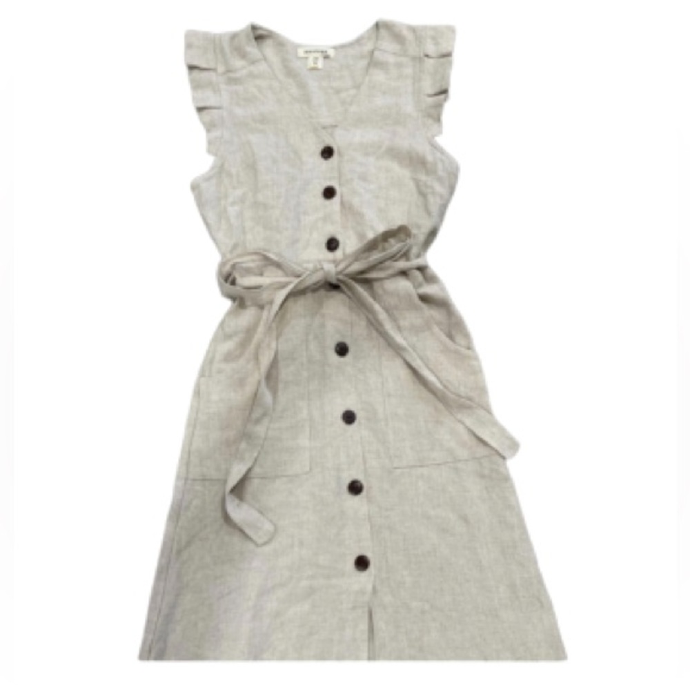 Monteau Linen Blend Neutral Midi Dress Size XS